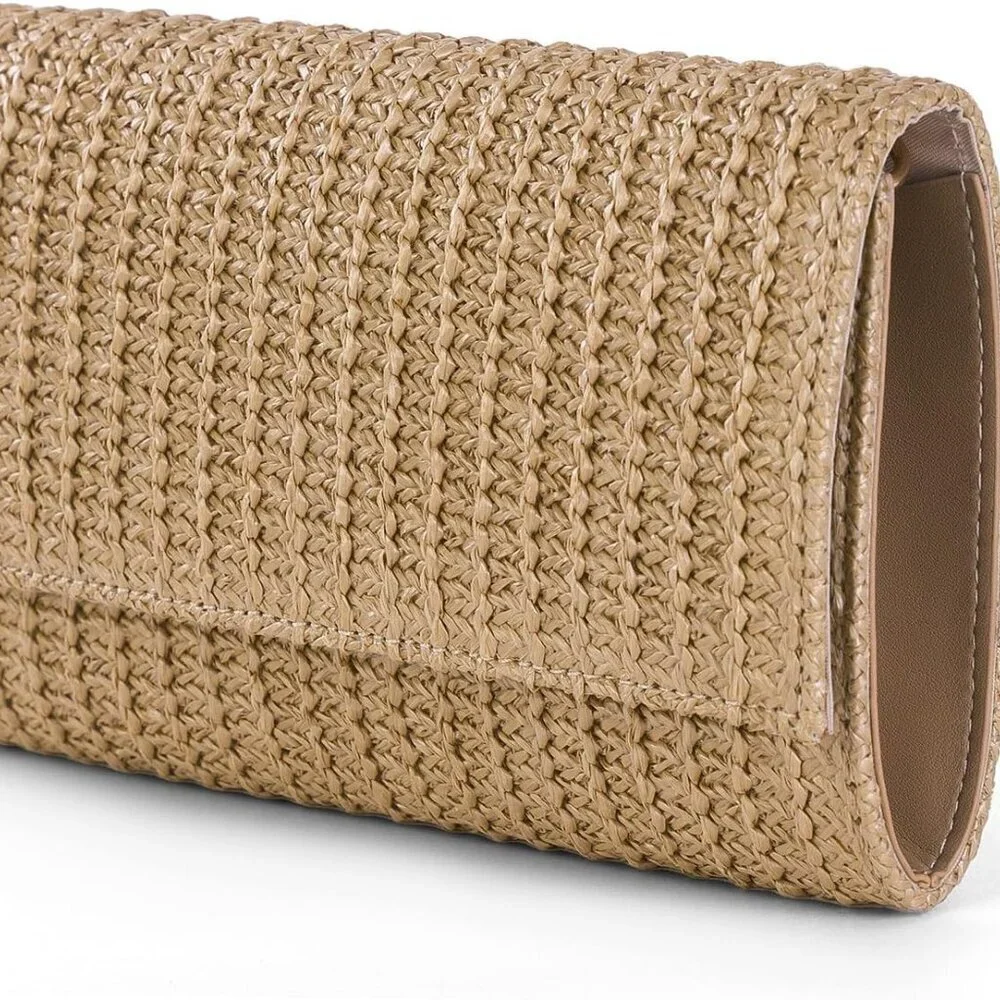 Straw Clutch Purse Shoulder Bag Envelope Style Summer Beach Travel Accessory